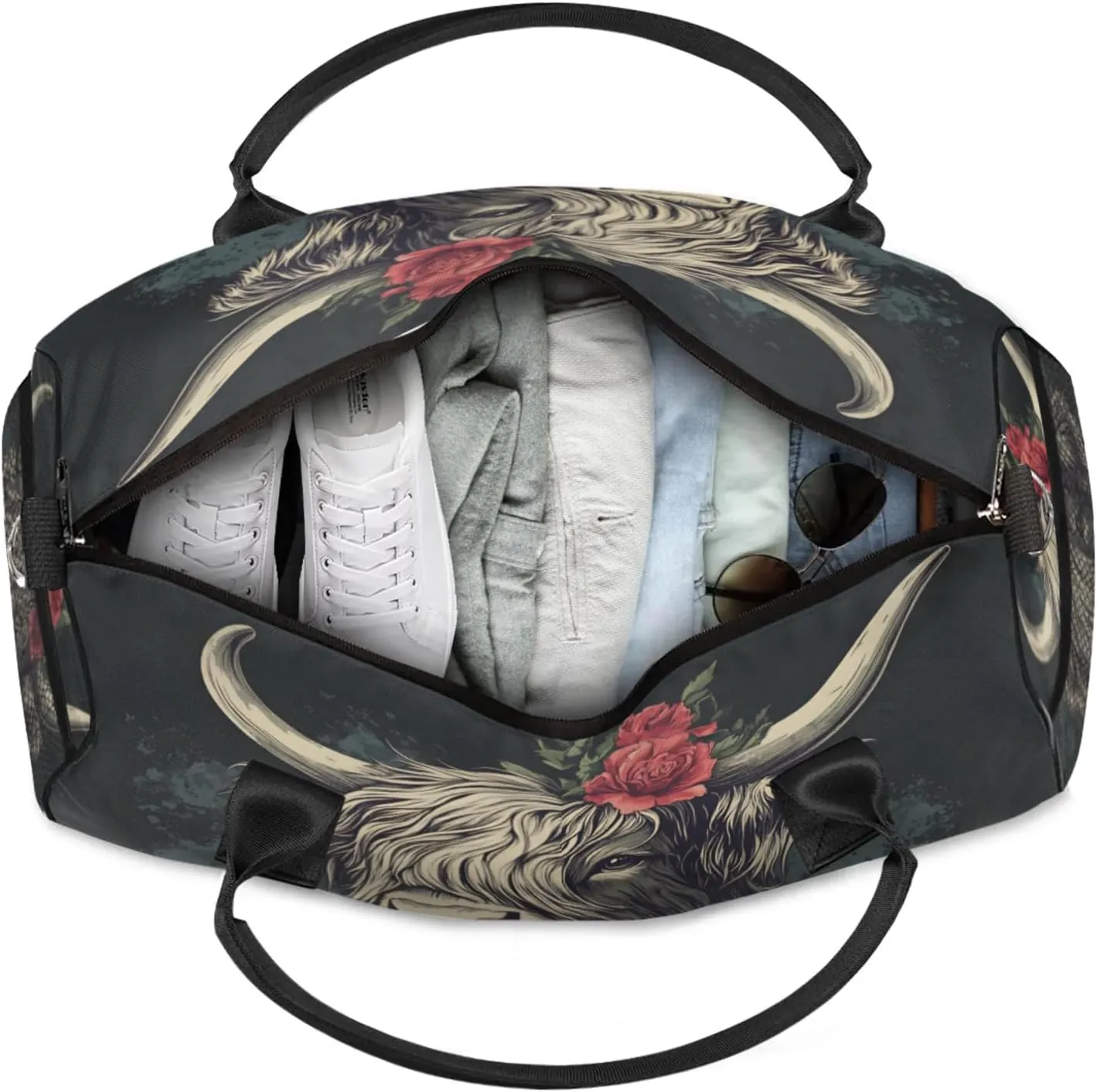 Personalized Highland Cow Travel Duffel Bag with Name, Custom Gym Sport Bag Farmhouse Western Cattle Carry On Weekend Overnight Duffel Bag for Men Women