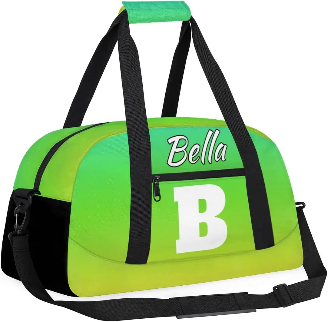 Personalized Initial Gym Duffel Bag, Monogrammed Gifts Sports Duffel Bag Weekender Overnight Bag for Women Men, Gradient Green