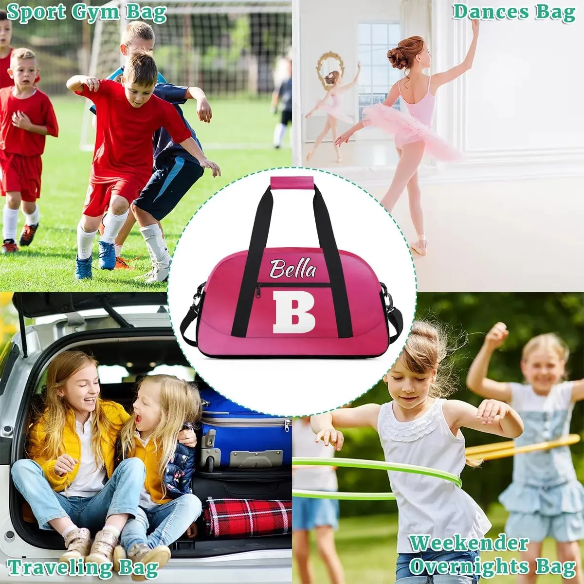 Personalized Initial Gym Duffel Bag, Monogrammed Gifts Sports Duffel Bag Weekender Overnight Bag for Women Men, Hot Pink
