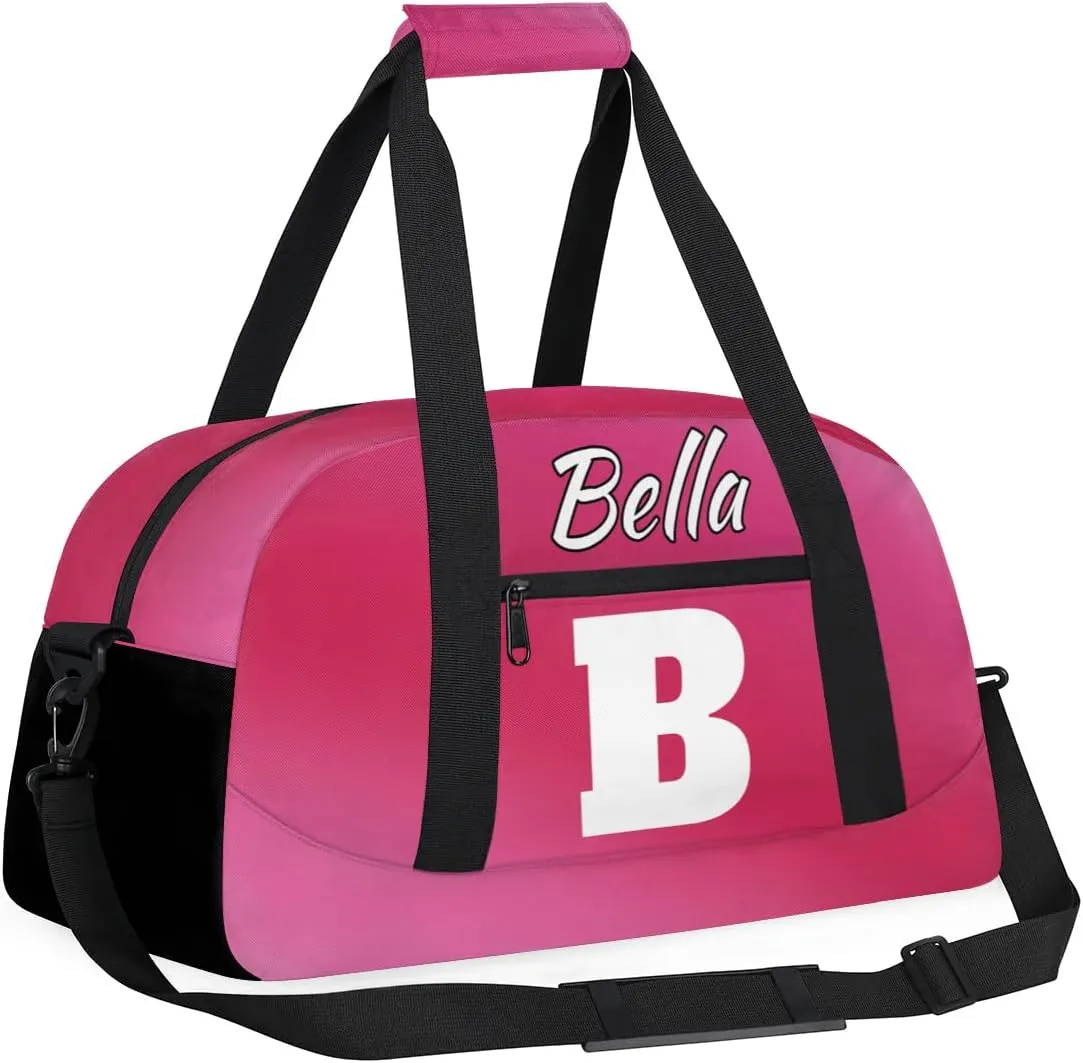 Personalized Initial Gym Duffel Bag, Monogrammed Gifts Sports Duffel Bag Weekender Overnight Bag for Women Men, Hot Pink