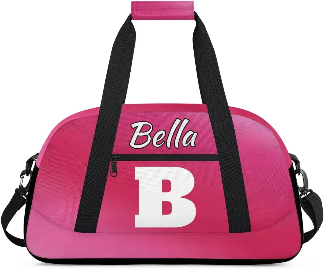 Personalized Initial Gym Duffel Bag, Monogrammed Gifts Sports Duffel Bag Weekender Overnight Bag for Women Men, Hot Pink