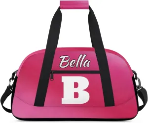 Personalized Initial Gym Duffel Bag, Monogrammed Gifts Sports Duffel Bag Weekender Overnight Bag for Women Men, Hot Pink