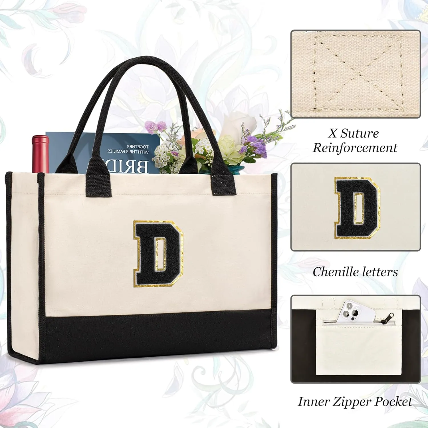 Personalized Initial Tote Bag - Birthday, Christmas, Teacher, Mom, Sister, Friend Gifts