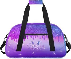 Personalized Kids Sports Duffel Bag with Name Custom Gym Dance Bag for Boys Girls Waterproof Weekender Overnight Bag for Travel Cheerleading Gymnastics Colorful Blue