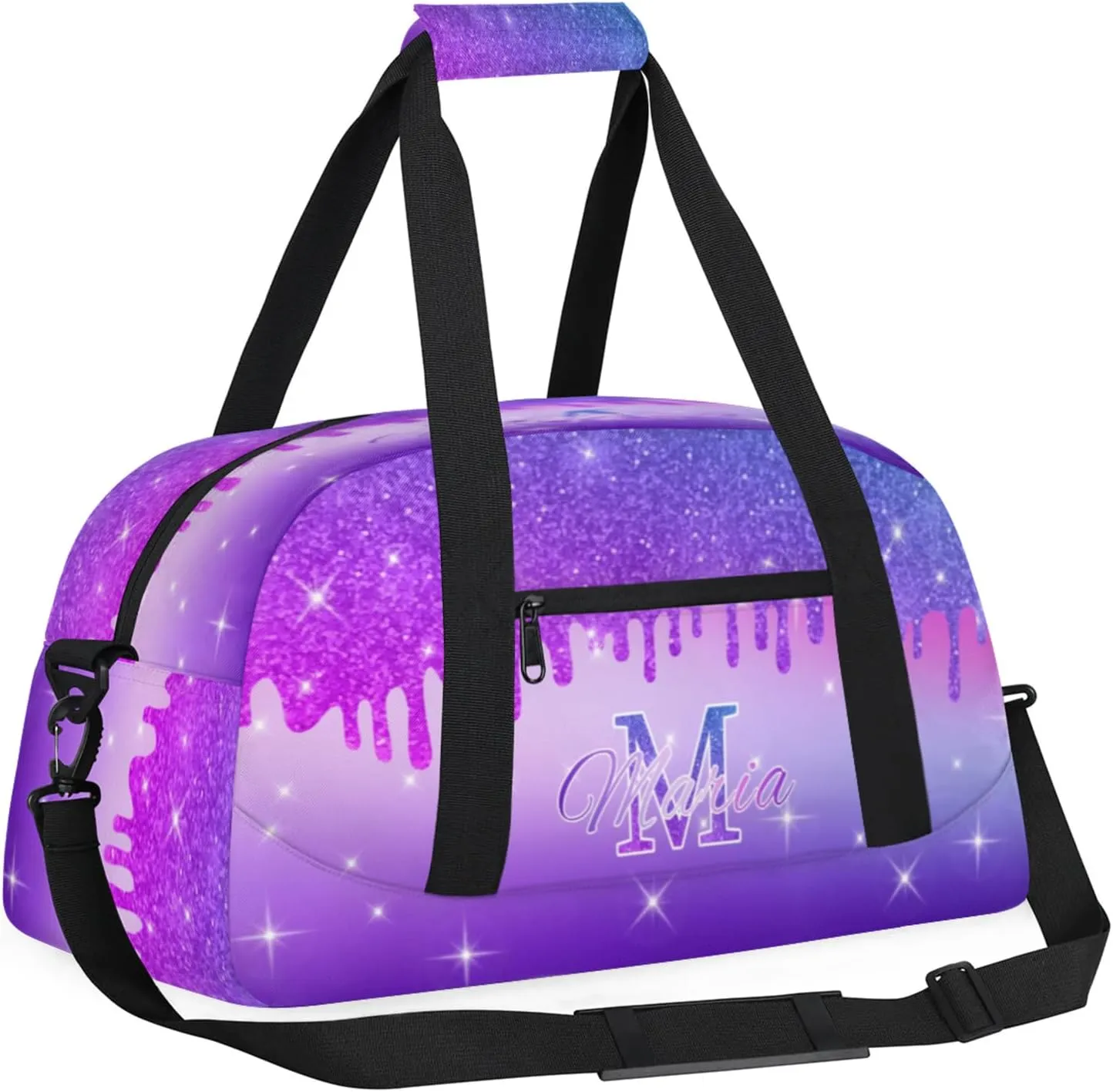 Personalized Kids Sports Duffel Bag with Name Custom Gym Dance Bag for Boys Girls Waterproof Weekender Overnight Bag for Travel Cheerleading Gymnastics Colorful Blue