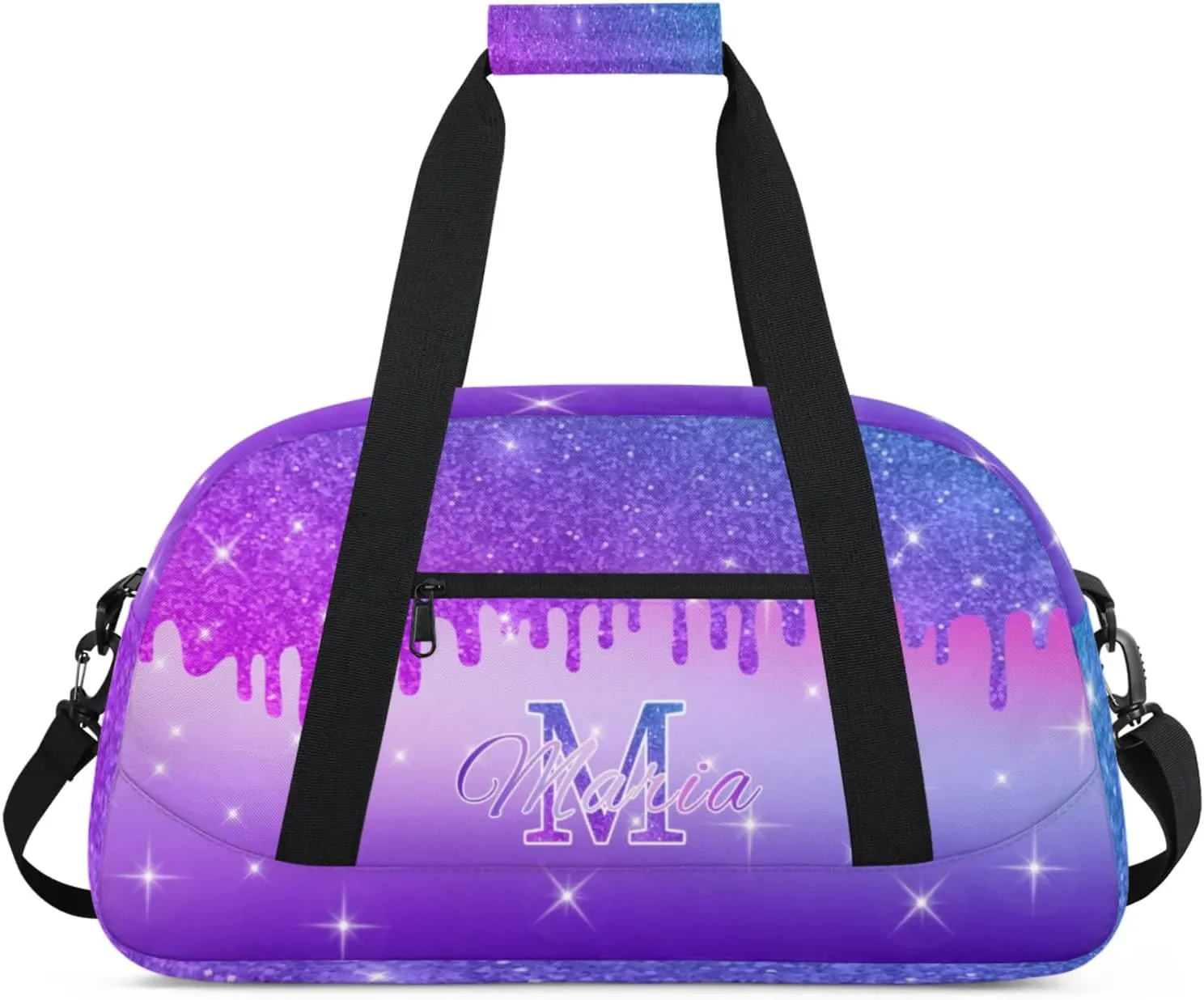 Personalized Kids Sports Duffel Bag with Name Custom Gym Dance Bag for Boys Girls Waterproof Weekender Overnight Bag for Travel Cheerleading Gymnastics Colorful Blue