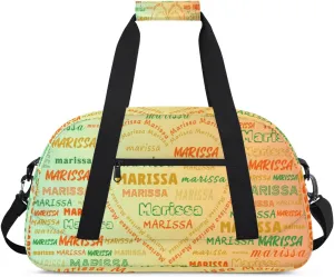 Personalized Kids Sports Duffel Bag with Name Custom Gym Dance Bag for Boys Girls Waterproof Weekender Overnight Bag for Travel Cheerleading Gymnastics Heart Orange Green