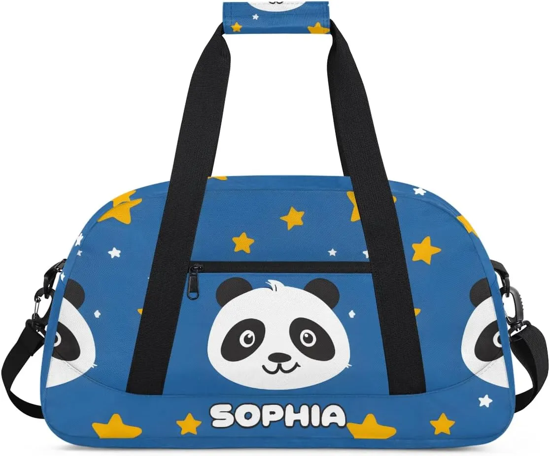 Personalized Kids Sports Duffel Bag with Name Custom Weekender Overnight Bag for Boys Girls Gym Bag Travel Dance Gymnastics Duffel Bag, Cute Panda