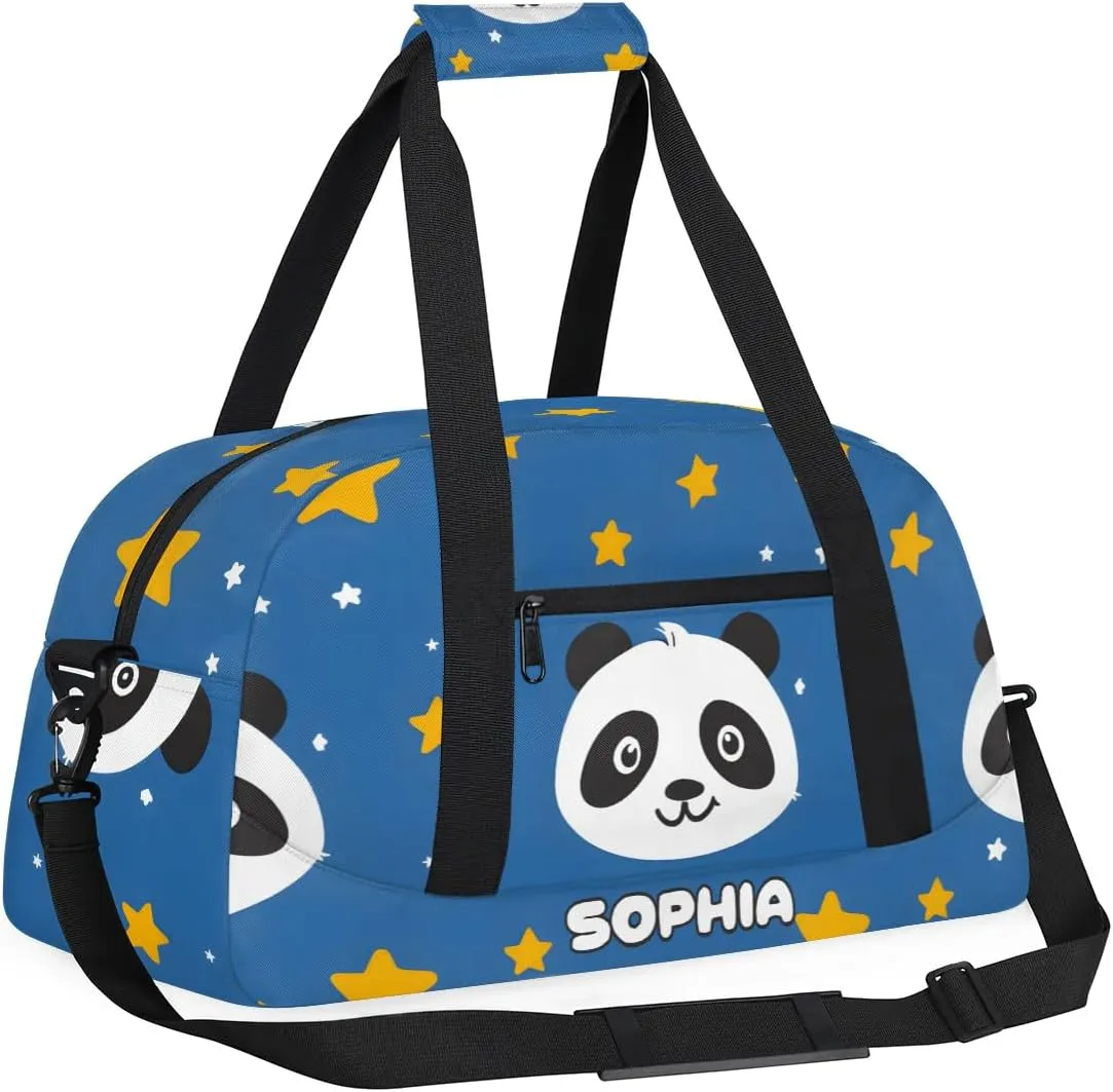 Personalized Kids Sports Duffel Bag with Name Custom Weekender Overnight Bag for Boys Girls Gym Bag Travel Dance Gymnastics Duffel Bag, Cute Panda
