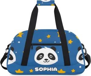 Personalized Kids Sports Duffel Bag with Name Custom Weekender Overnight Bag for Boys Girls Gym Bag Travel Dance Gymnastics Duffel Bag, Cute Panda