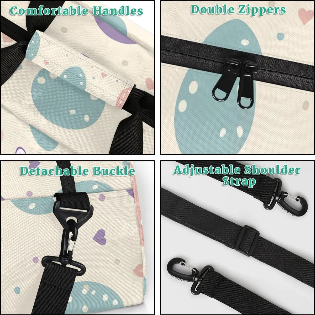 Personalized Kids Sports Duffel Bag with Name Custom Weekender Overnight Bag for Boys Girls Gym Bag Travel Dance Gymnastics Duffel Bag, Cute Rabbit Easter Egg