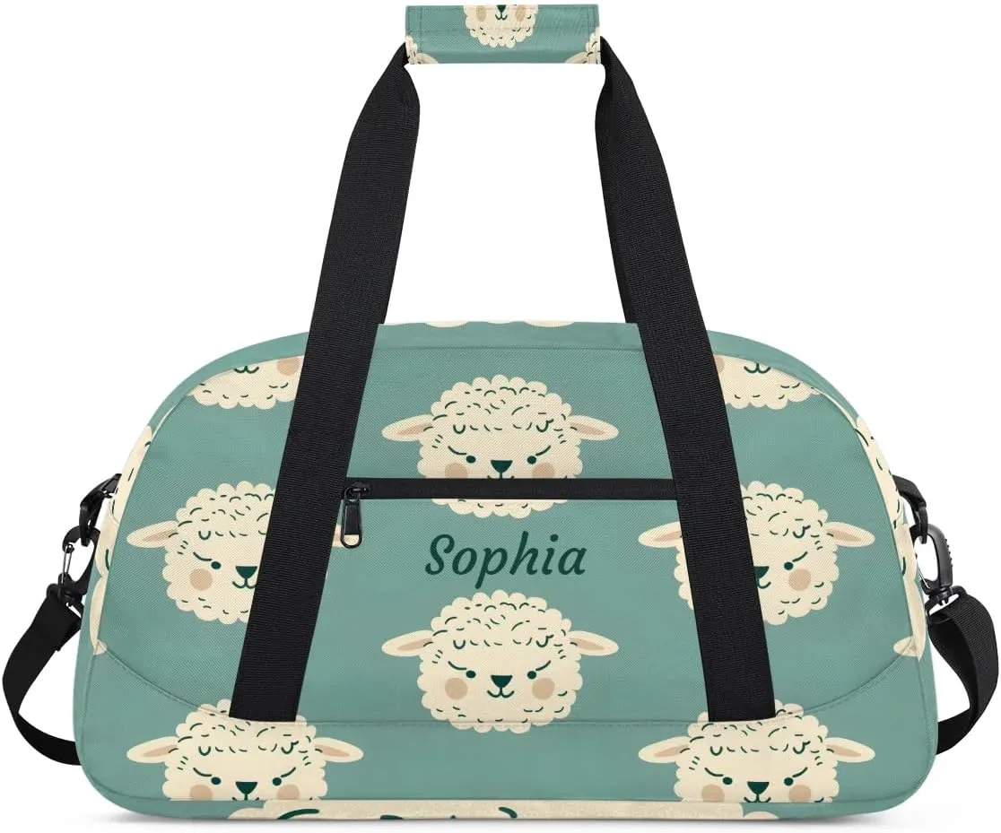 Personalized Kids Sports Duffel Bag with Name Custom Weekender Overnight Bag for Boys Girls Gym Bag Travel Dance Gymnastics Duffel Bag, Funny Sheep Animal