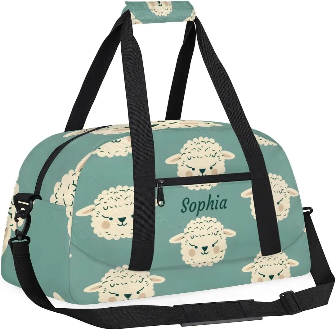 Personalized Kids Sports Duffel Bag with Name Custom Weekender Overnight Bag for Boys Girls Gym Bag Travel Dance Gymnastics Duffel Bag, Funny Sheep Animal