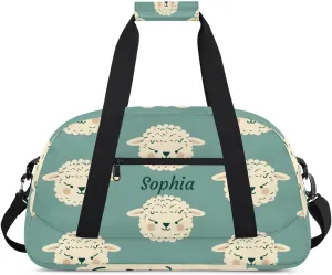 Personalized Kids Sports Duffel Bag with Name Custom Weekender Overnight Bag for Boys Girls Gym Bag Travel Dance Gymnastics Duffel Bag, Funny Sheep Animal