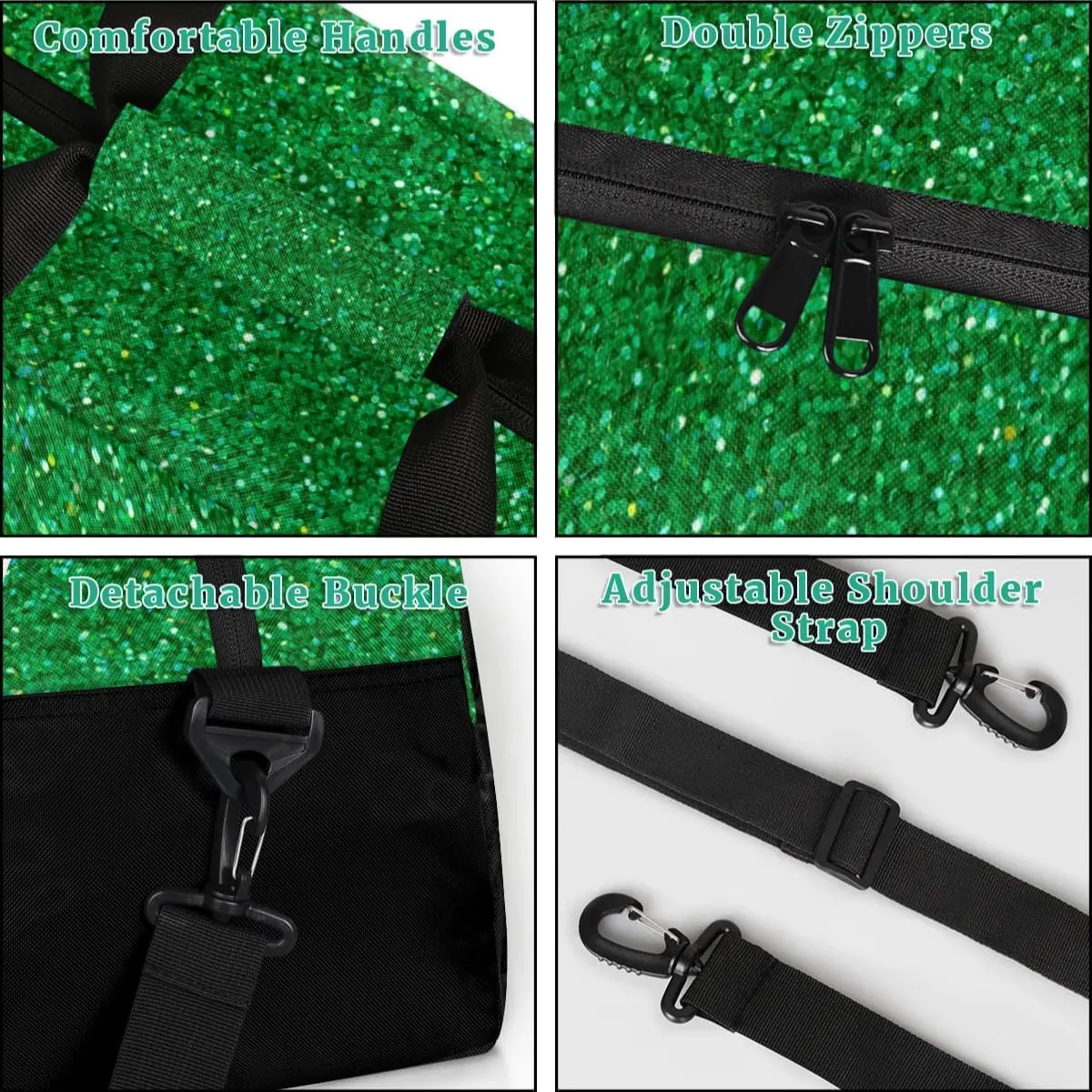 Personalized Kids Sports Duffel Bag with Name Custom Weekender Overnight Bag for Boys Girls Gym Bag Travel Dance Gymnastics Duffel Bag, Green Glitter
