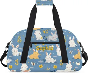 Personalized Kids Sports Duffel Bag with Name Custom Weekender Overnight Bag for Boys Girls Gym Bag Travel Dance Gymnastics Duffel Bag, Rabbit Pattern