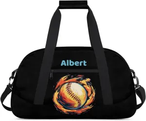 Personalized Kids Sports Duffel Bag with Name Custom Weekender Overnight Bag for Boys Girls Gym Bag Travel Dance Gymnastics Duffel Bag, Watercolor Baseball