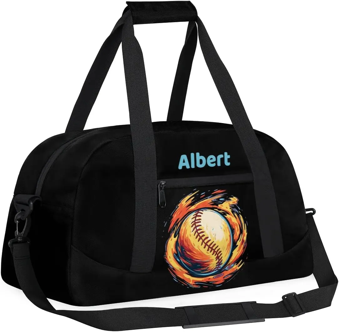 Personalized Kids Sports Duffel Bag with Name Custom Weekender Overnight Bag for Boys Girls Gym Bag Travel Dance Gymnastics Duffel Bag, Watercolor Baseball