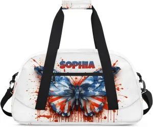 Personalized Kids Sports Duffel Bag with Name Custom Weekender Overnight Bag for Boys Girls Gym Bag Travel Dance Gymnastics Duffel Bag, Watercolor Butterfly