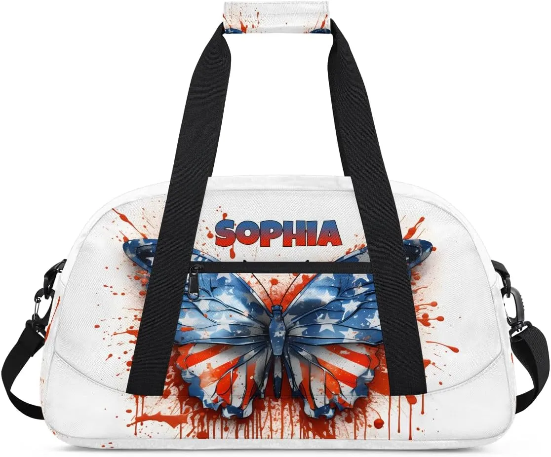 Personalized Kids Sports Duffel Bag with Name Custom Weekender Overnight Bag for Boys Girls Gym Bag Travel Dance Gymnastics Duffel Bag, Watercolor Butterfly