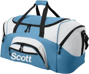 Personalized Large Duffel Bag, Football, Soccer, Basketball, Baseball Duffle Bag, Athlete Gift, Sport Bag, Embroidered Name, Carolina Blue/Grey