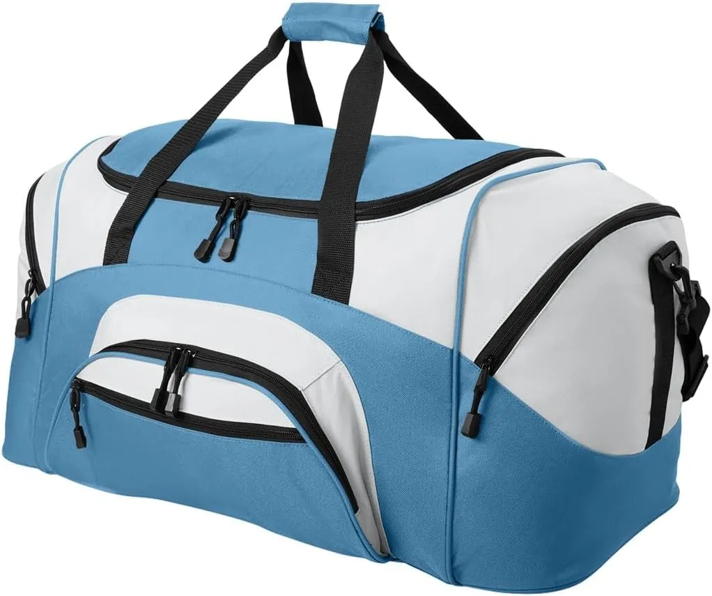 Personalized Large Duffel Bag, Football, Soccer, Basketball, Baseball Duffle Bag, Athlete Gift, Sport Bag, Embroidered Name, Carolina Blue/Grey