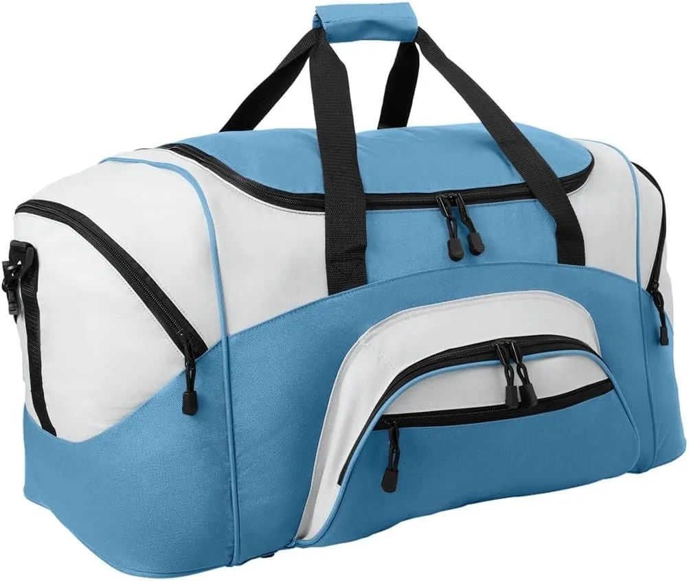 Personalized Large Duffel Bag, Football, Soccer, Basketball, Baseball Duffle Bag, Athlete Gift, Sport Bag, Embroidered Name, Carolina Blue/Grey