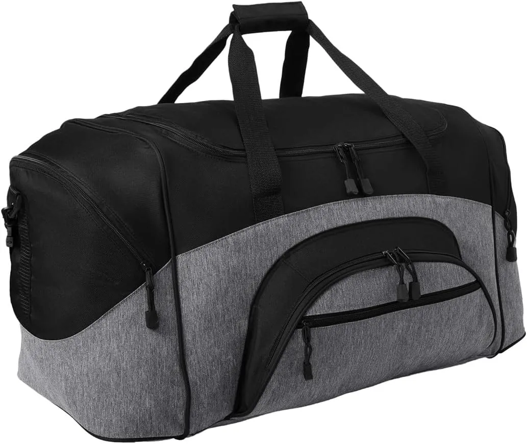 Personalized Large Duffel Bag, Football, Soccer, Basketball, Baseball Duffle Bag, Athlete Gift, Sport Bag, Embroidered Name, Heather Grey/Black