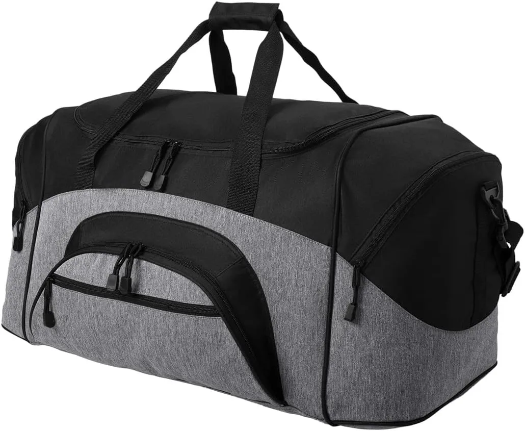 Personalized Large Duffel Bag, Football, Soccer, Basketball, Baseball Duffle Bag, Athlete Gift, Sport Bag, Embroidered Name, Heather Grey/Black