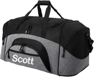 Personalized Large Duffel Bag, Football, Soccer, Basketball, Baseball Duffle Bag, Athlete Gift, Sport Bag, Embroidered Name, Heather Grey/Black