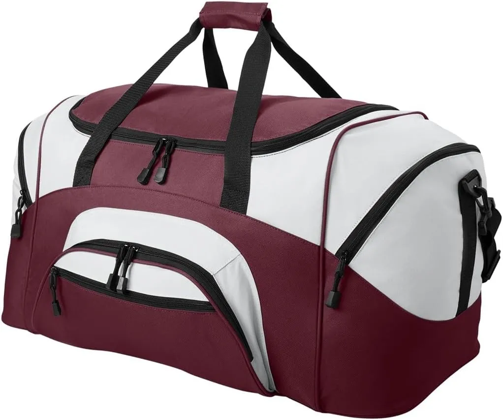 Personalized Large Duffel Bag, Football, Soccer, Basketball, Baseball Duffle Bag, Athlete Gift, Sport Bag, Embroidered Name, Maroon/Grey