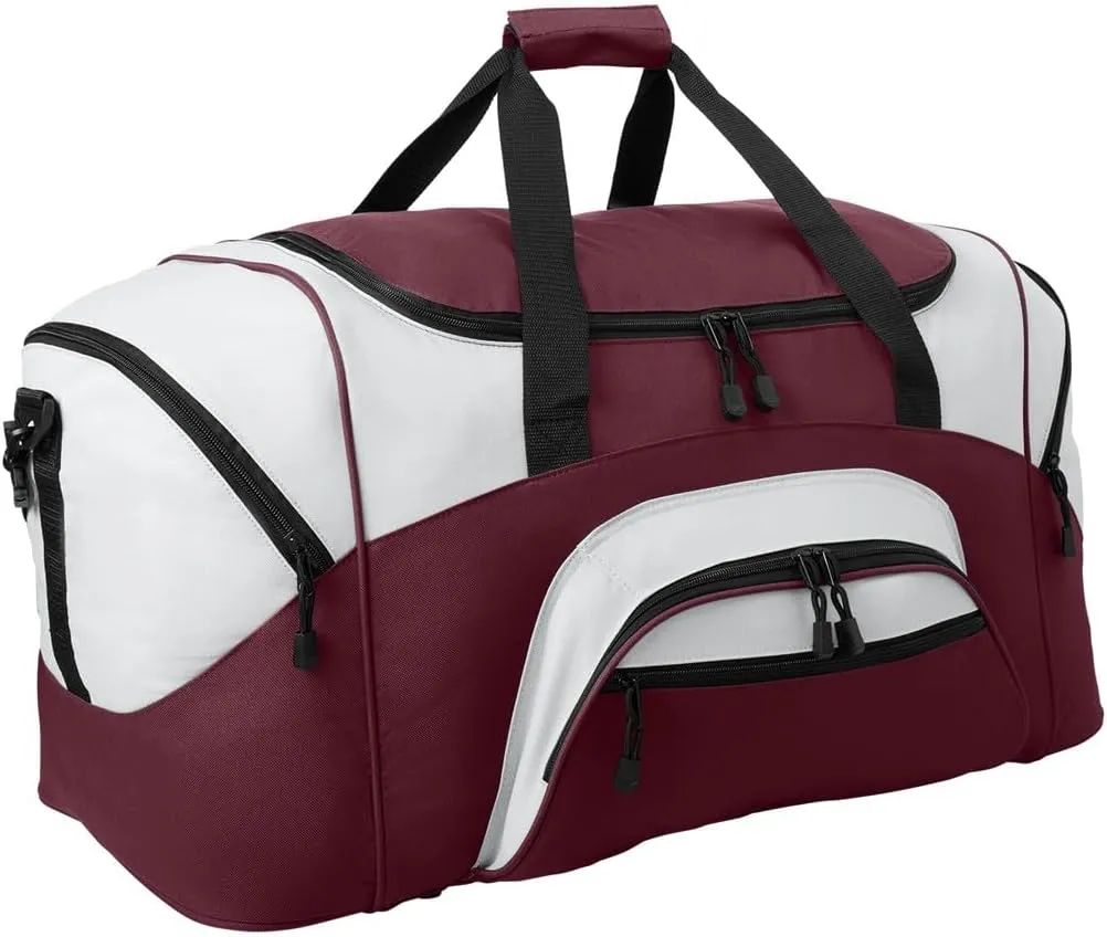Personalized Large Duffel Bag, Football, Soccer, Basketball, Baseball Duffle Bag, Athlete Gift, Sport Bag, Embroidered Name, Maroon/Grey