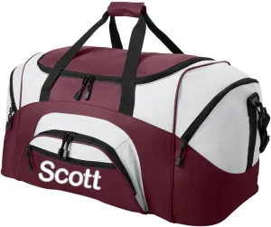 Personalized Large Duffel Bag, Football, Soccer, Basketball, Baseball Duffle Bag, Athlete Gift, Sport Bag, Embroidered Name, Maroon/Grey