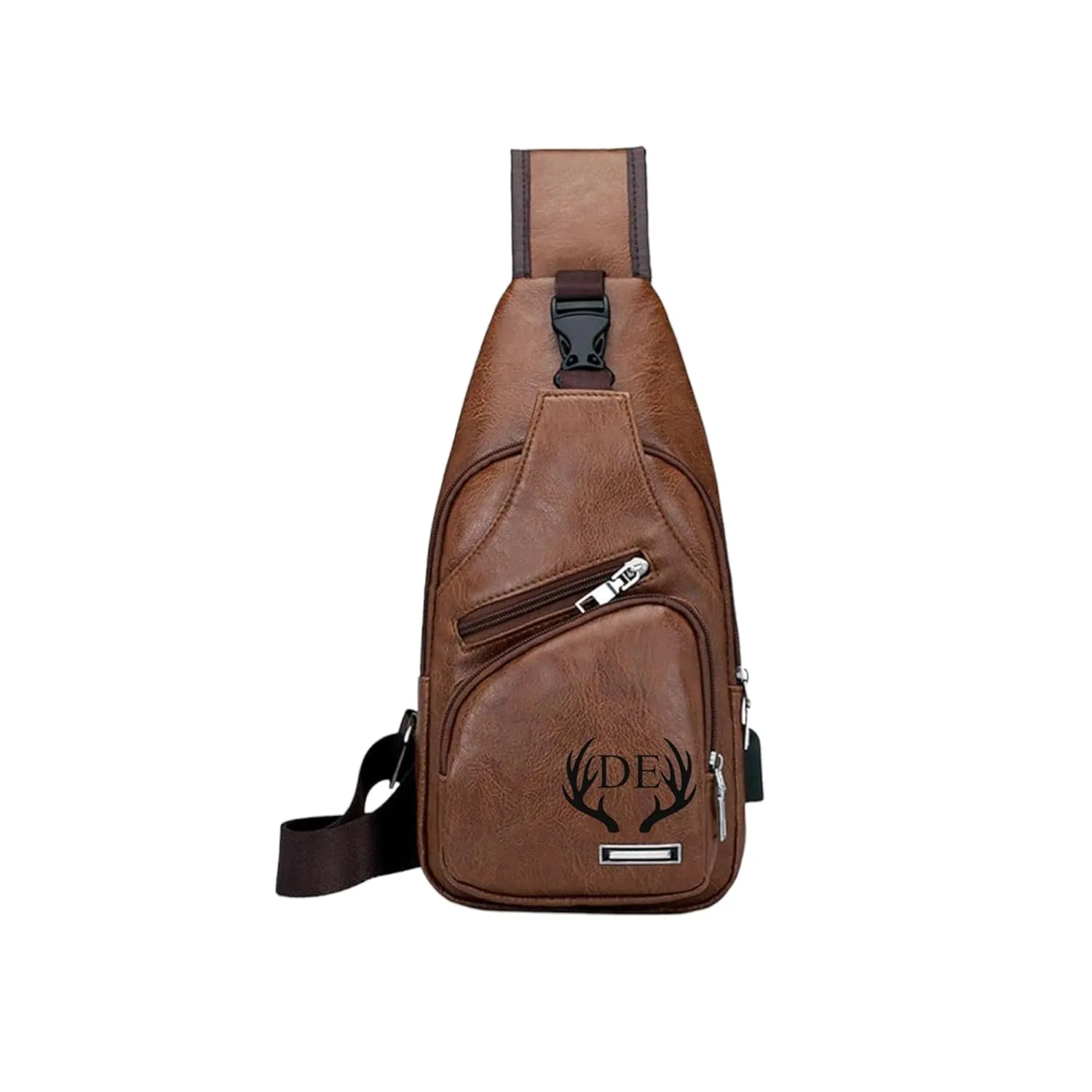 Personalized Leather Sling Bag - Men Women Crossbody Bag - Men Women Chest Bag - Sling Backpack With USB Charge Port - Leather Travel Bag