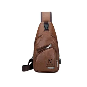 Personalized Leather Sling Bag - Unisex Crossbody Bag - Unisex Chest Bag - Sling Backpack With USB Charge Port - Leather Travel Bag