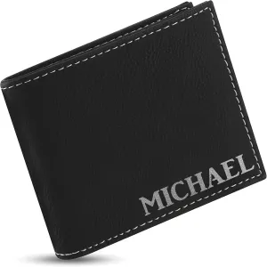 Personalized Leather Wallets for Men, Custom Engraved - 6 Colors & 19 Font Options - Father's Day Gifts