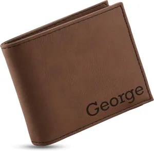 Personalized Leather Wallets for Men, Custom Engraved - 6 Colors & 19 Font Options - Father's Day Gifts