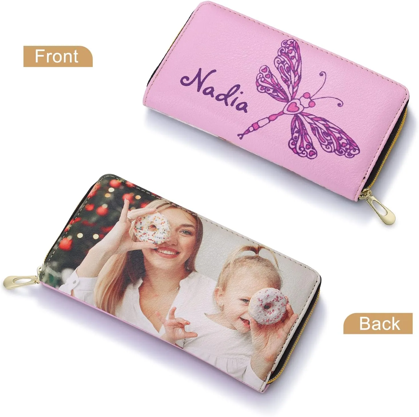 Personalized Leather Wallets for Women Custom Photo Wallet Holder Zipper Engraved Wallets Credit Card Clutch Wallet Mother'S Day Gifts for Mom Her (Style 10)