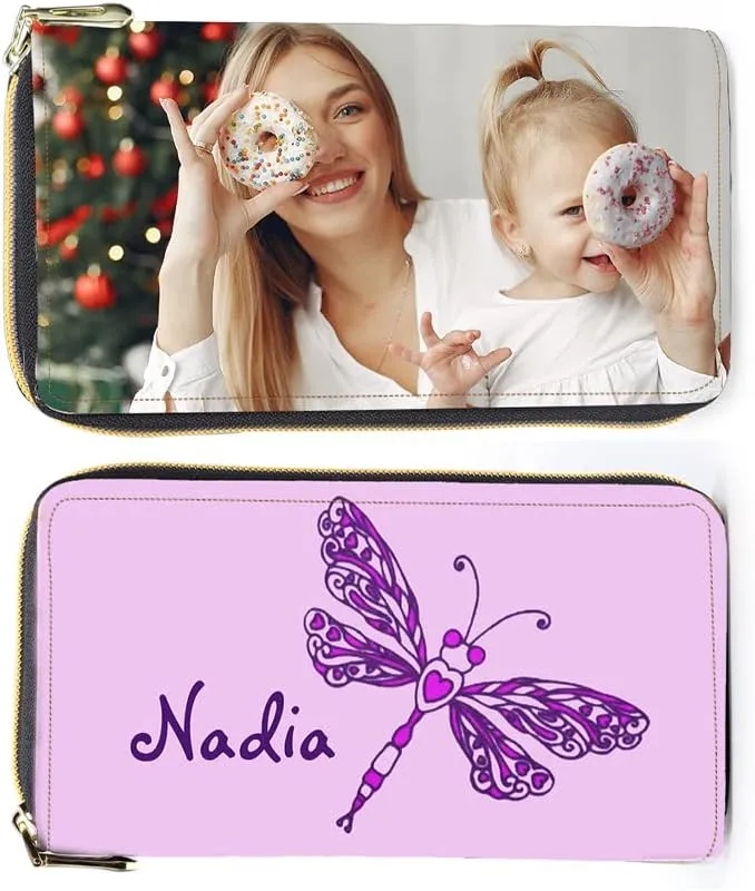 Personalized Leather Wallets for Women Custom Photo Wallet Holder Zipper Engraved Wallets Credit Card Clutch Wallet Mother'S Day Gifts for Mom Her (Style 10)
