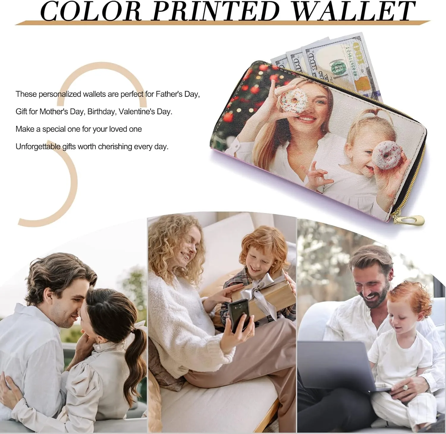 Personalized Leather Wallets for Women Custom Photo Wallet Holder Zipper Engraved Wallets Credit Card Clutch Wallet Mother'S Day Gifts for Mom Her (Style 10)