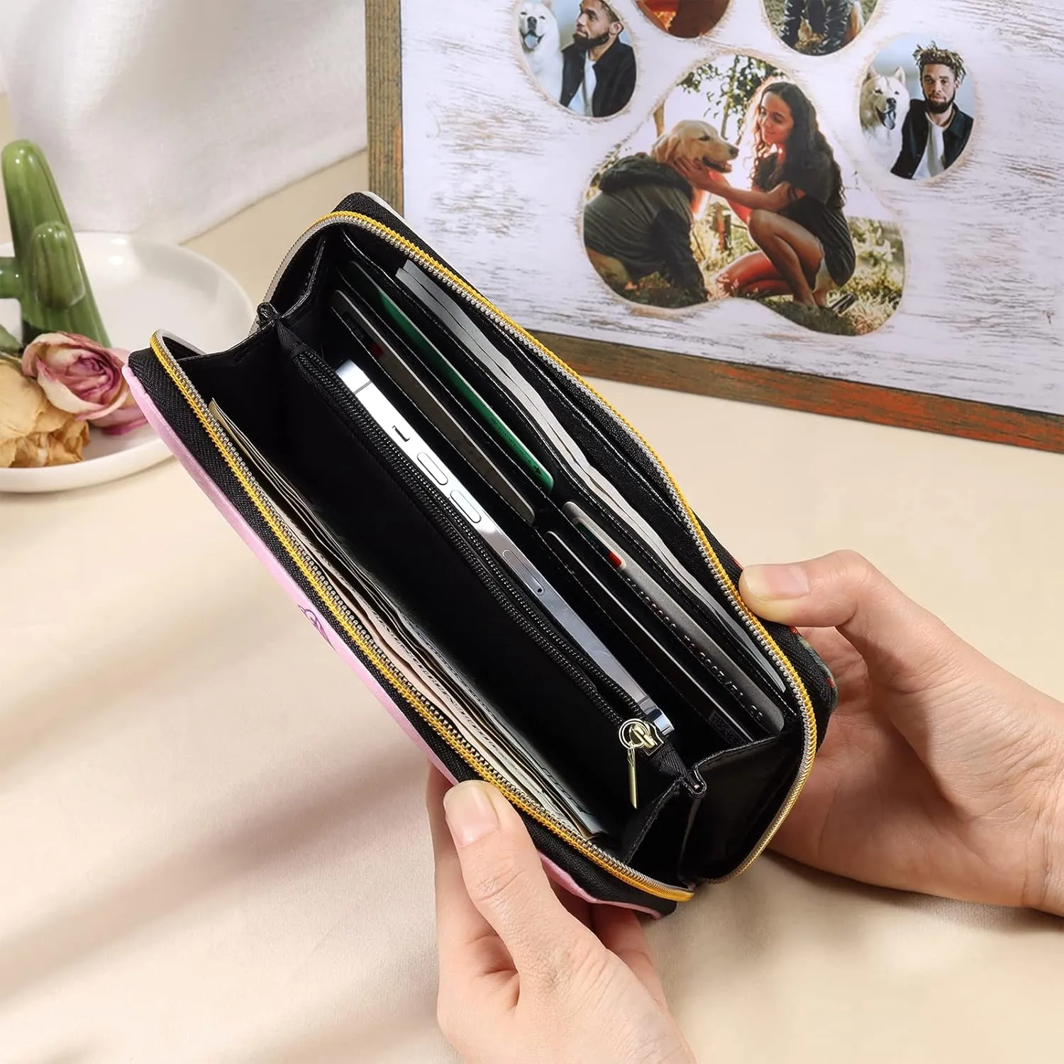 Personalized Leather Wallets for Women Custom Photo Wallet Holder Zipper Engraved Wallets Credit Card Clutch Wallet Mother'S Day Gifts for Mom Her (Style 10)