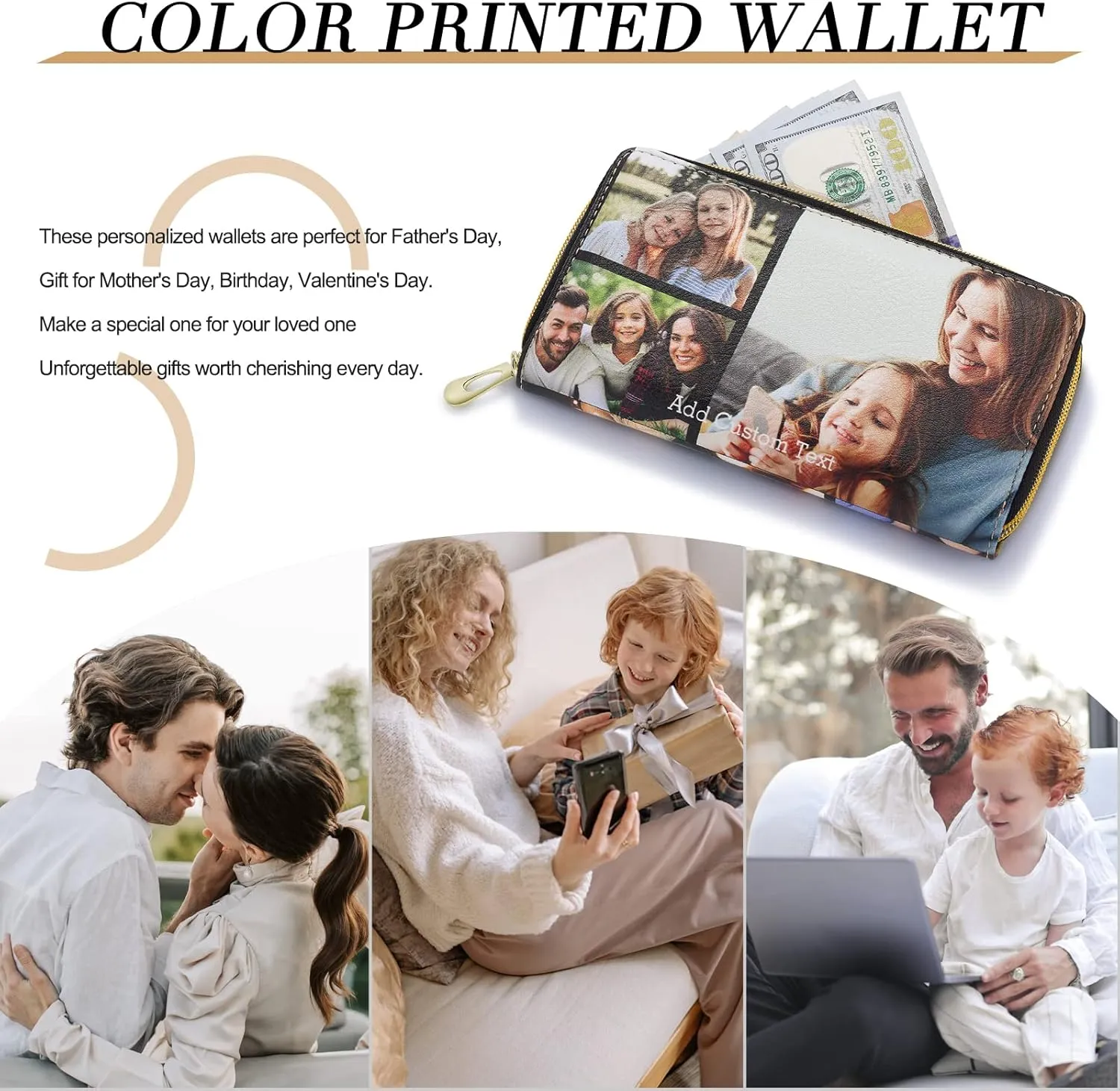 Personalized Leather Wallets for Women Custom Photo Wallet Holder Zipper Engraved Wallets Credit Card Clutch Wallet Valentine's Day Gifts for Mom Her (Style 8)
