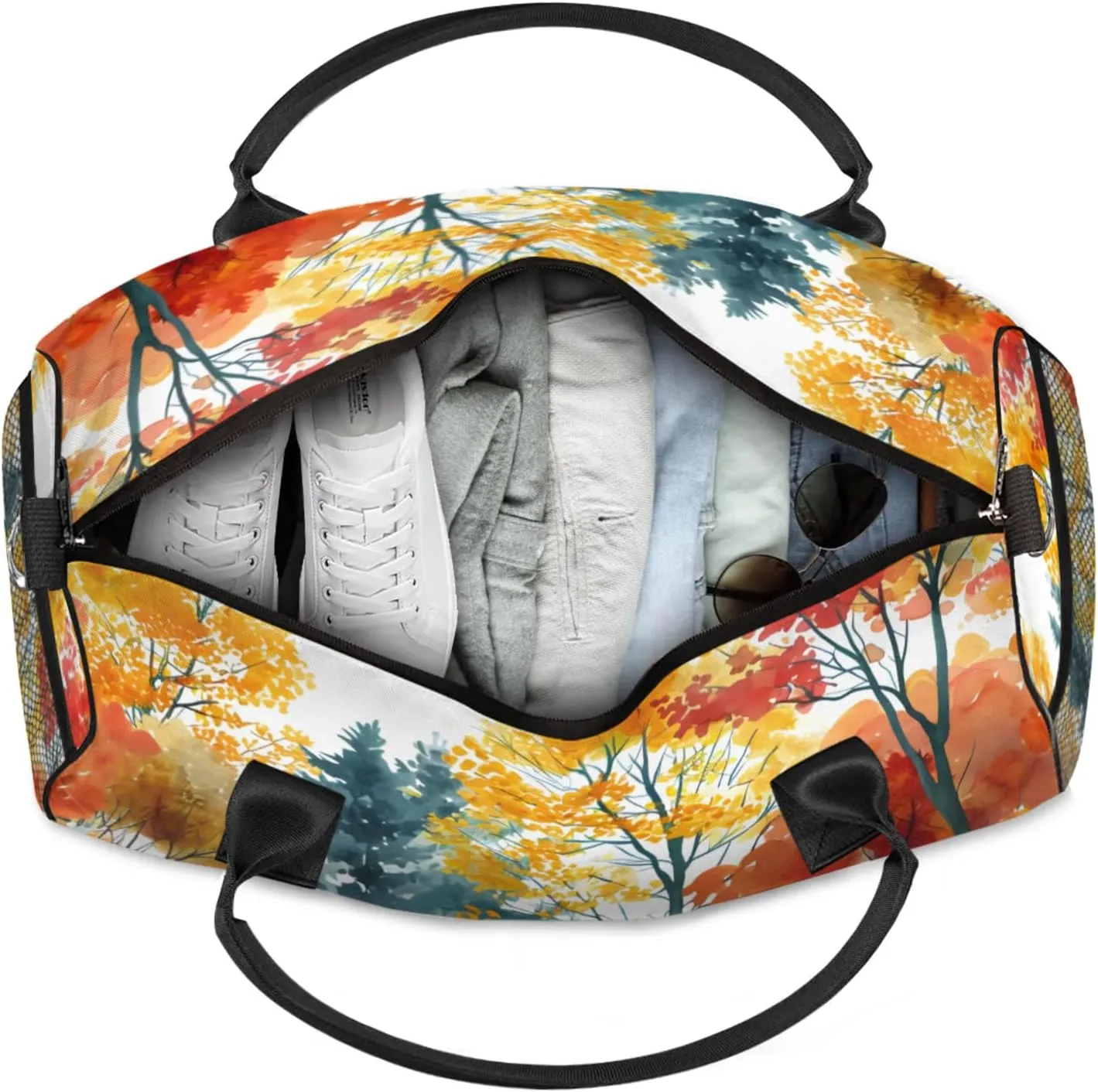 Personalized Maple Leaves Travel Duffel Bag with Name, Custom Gym Sport Bag Autumn Nature Plants Carry On Weekend Overnight Duffel Bag for Men Women
