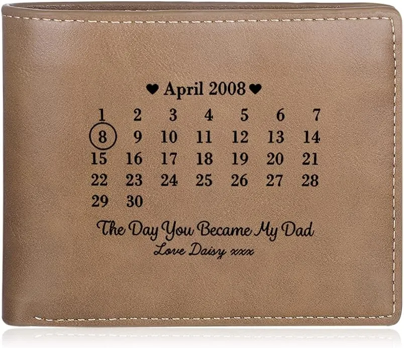 Personalized Men Wallets Custom Engraved Photo Wallet Gifts for Husband,Dad,Son,Boyfriend