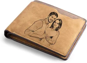 Personalized Men Wallets Custom Engraved Photo Wallet Gifts for Husband,Dad,Son,Boyfriend