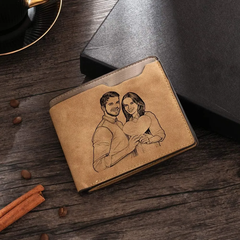 Personalized Men Wallets Custom Engraved Photo Wallet Gifts for Husband,Dad,Son,Boyfriend