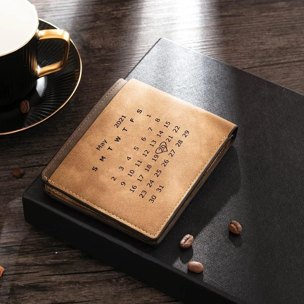 Personalized Men Wallets Custom Engraved Photo Wallet Gifts for Husband,Dad,Son,Boyfriend
