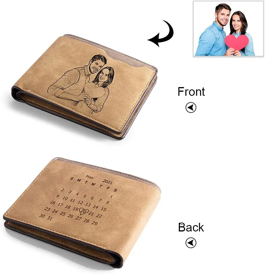 Personalized Men Wallets Custom Engraved Photo Wallet Gifts for Husband,Dad,Son,Boyfriend