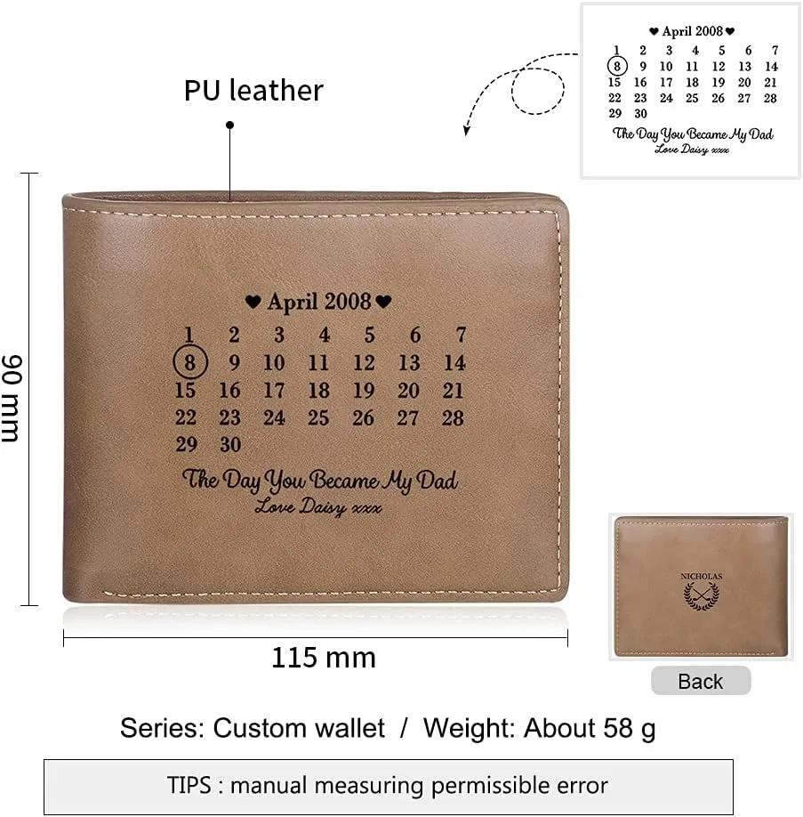 Personalized Men Wallets Custom Engraved Photo Wallet Gifts for Husband,Dad,Son,Boyfriend