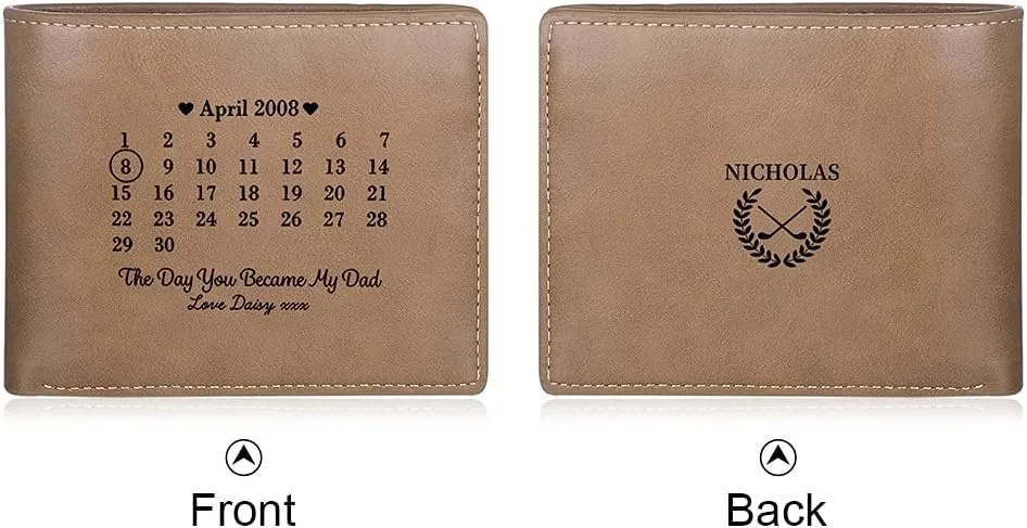 Personalized Men Wallets Custom Engraved Photo Wallet Gifts for Husband,Dad,Son,Boyfriend